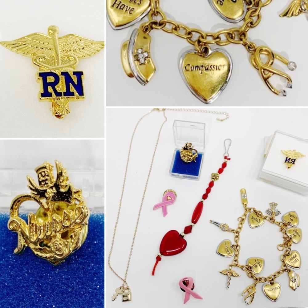 Vintage Gold RN Nurse Jewelry 7pc Bundle Pins Ect!